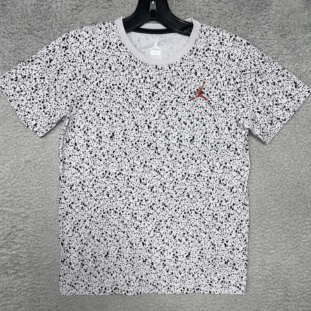 Nike‎ Air Jordan T Shirt Youth Sz L 12-13 White Speckle Splatter Jumpman AOP
